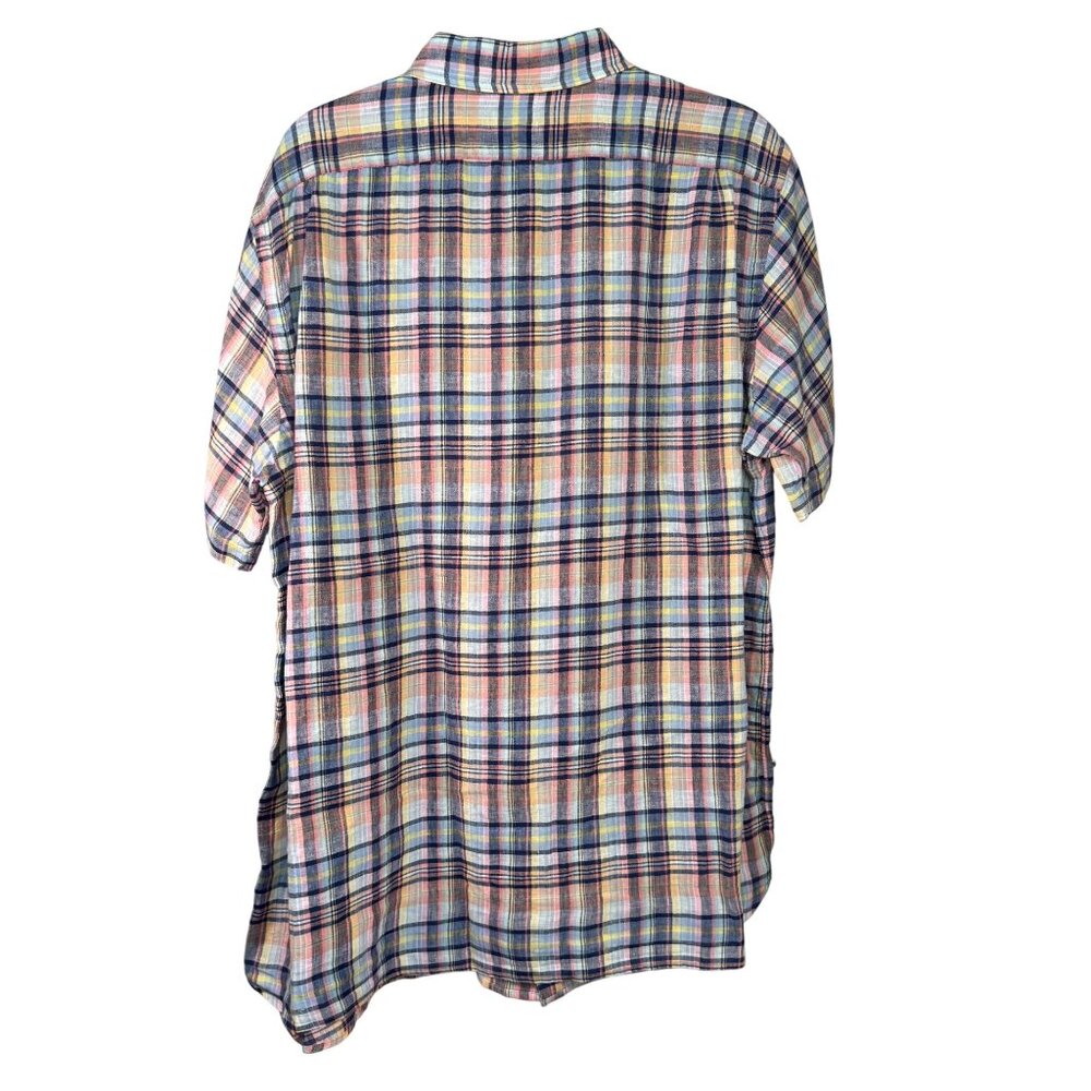 Cremeux Classics XL Mens Plaid Button-Down Shirt 100% Linen Short Sleeve - Picture 8 of 8